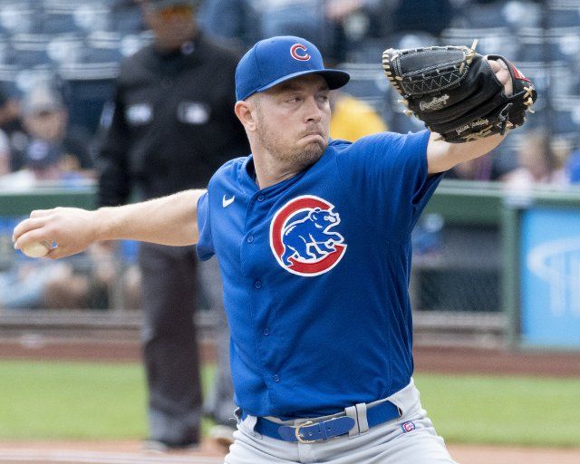 Chicago Cubs starting pitcher Adrian Sampson (41) throws in the first inning against the Pittsburgh Pirates at PNC Park on Sunday September 25, 2022 in Pittsburgh. Photo by Archie Carpenter