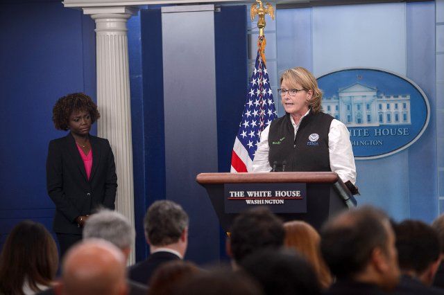 FEMA Administrator Deanna Criswell discusses.Hurricane Ian on the Florida coast during the daily press briefing in the James Brady Briefing Room at the White House in Washington, DC on Tuesday, September 27, 2022. Photo by Bonnie Cash