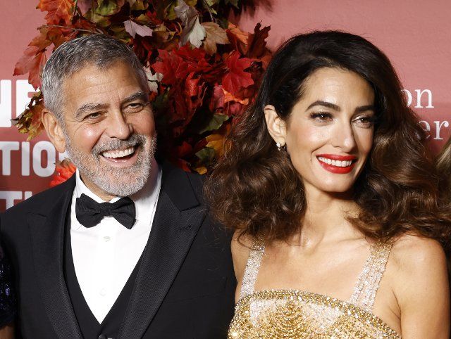 Amal Clooney and George Clooney arrive on the red carpet at the Clooney Foundation For Justice Inaugural Albie Awards at New York Public Library on Thursday, September 29, 2022 in New York City. Photo by John Angelillo