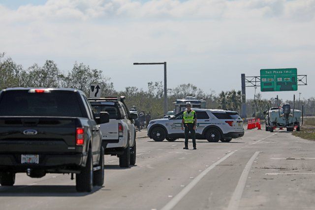 Road closed to Sanibel Island after Hurricane Ian damaged and flooded areas coming ashore with 150 MPH winds in Fort Myers, Florida on Thursday, September 29, 2022. Ian may be the deadliest in Florida\