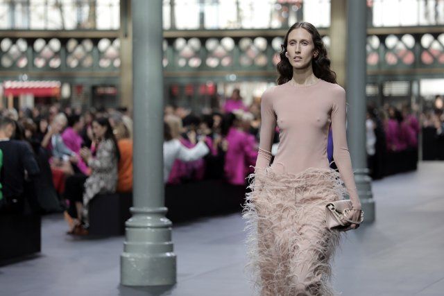 A model takes to the catwalk during Valentino\