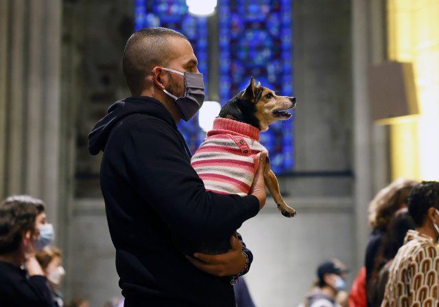 Pet owners bring their animals for a blessing on St. Francis Day at the Cathedral of St. John the Divine in New York City on Sunday, October 2, 2022. St. Francis of Assisi was the patron saint of animals. Photo by John Angelillo