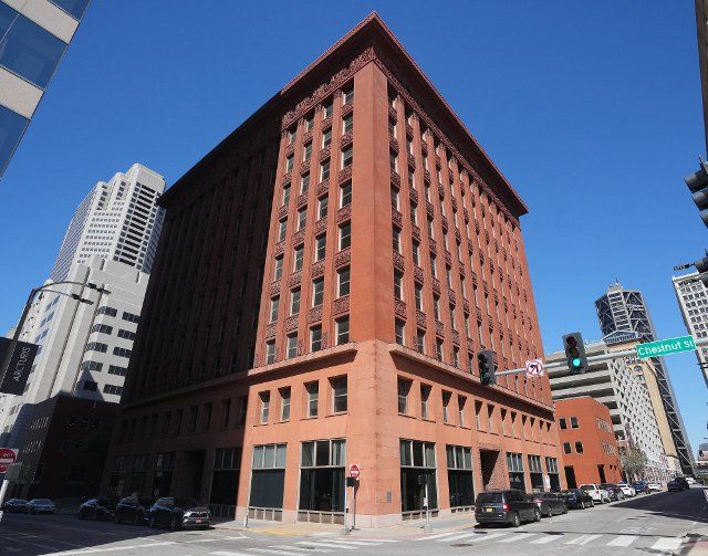 The Wainwright State Office Building, a 10-story, terra cotta office building in downtown St. Louis, shown on World Architecture Day on October 3, 2022. The Wainwright Building is considered to be one of the first skyscrapers and was designed by Dankmar Adler and Louis Sullivan, built between 1890 and 1891. World Architecture Day was created in 1985 as a celebration of architecture. Photo by Bill Greenblatt