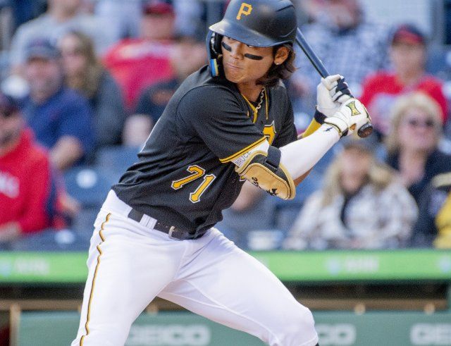 Pittsburgh Pirates second baseman Ji Hwan Bae (71) at bat in the third inning against the St. Louis Cardinals at PNC Park on Wednesday October, 5 2022 in Pittsburgh. Photo by Archie Carpenter