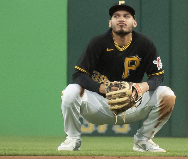 Pittsburgh Pirates second baseman Tucapita Marcano (30) relate after throwing the ball away to first in the 5-3 win against the St. Louis Cardinals at PNC Park on Wednesday October, 5 2022 in Pittsburgh. Photo by Archie Carpenter
