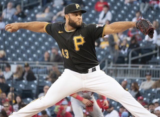 Pittsburgh Pirates relief pitcher Junior Fernandez (43) throws in the fourth inning against the St. Louis Cardinals at PNC Park on Wednesday October, 5 2022 in Pittsburgh. Photo by Archie Carpenter