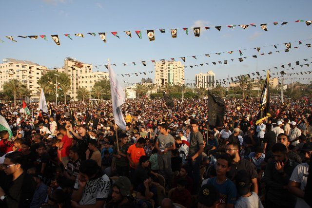 Palestinian Islamic Jihad supporters attend a rally marking the 35th anniversary of the movement\