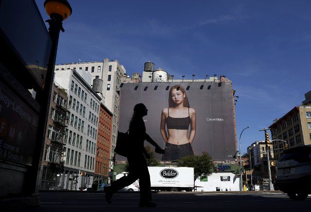 A Calvin Klein billboard featuring K-pop girl band member Jennie of BLACKPINK hangs on Houston Street in New York City on Wednesday, October 12, 2022. Photo by John Angelillo