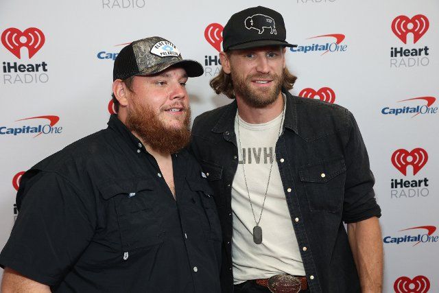 Luke Combs and Chase Rice arrive for the iHeartRadio Music Festival at T-Mobile Arena in Las Vegas, Nevada on Saturday, September 24, 2022. Photo by James Atoa