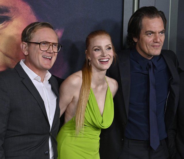Cast members Pat Healy, Jessica Chastain and Michael Shanno (L-R) attend the premiere of Showtime\