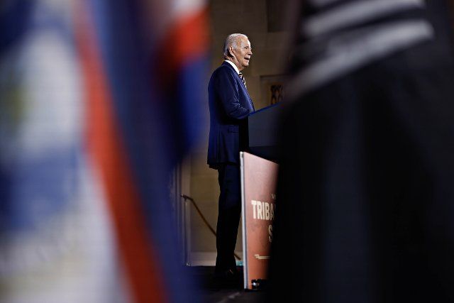 President Joe Biden speaks during the White House Tribal Nations Summit at the Department of the Interior in Washington, DC, on Wednesday, November 30, 2022. Photo by Ting Shen