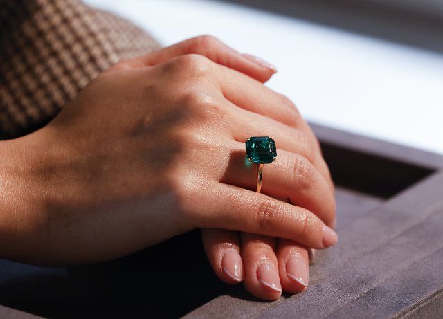 A rare emerald From the legendary Atocha shipwreck of 1622 is on display at a preview of Luxury Week Auctions at Sotheby\