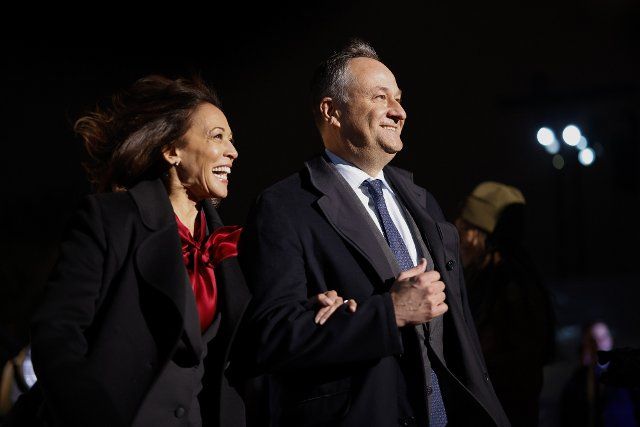 Vice President Kamala Harris and Second Gentleman Doug Emhoff attend the 100th National Christmas Tree Lighting Ceremony in Washington, DC, on Wednesday, November 30, 2022. Photo by Ting Shen