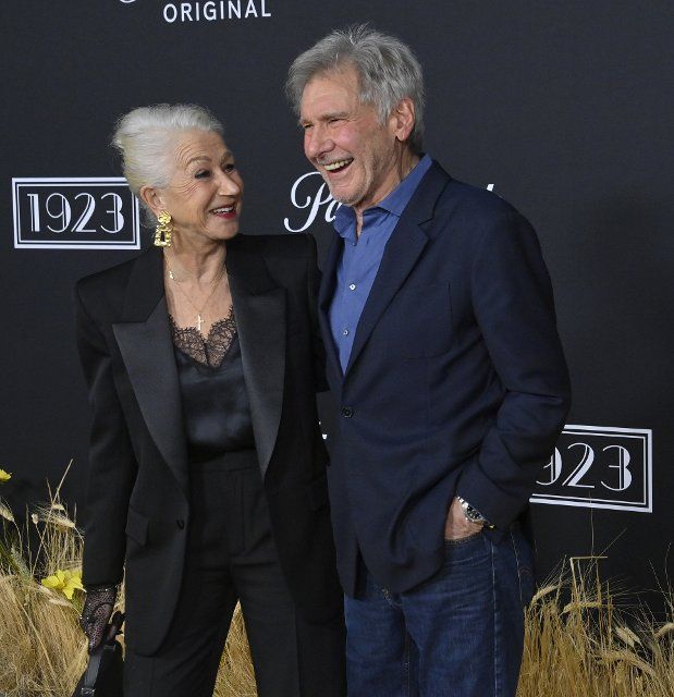 Cast members Helen Mirren and Harrison Ford attend the premiere of Paramount+\