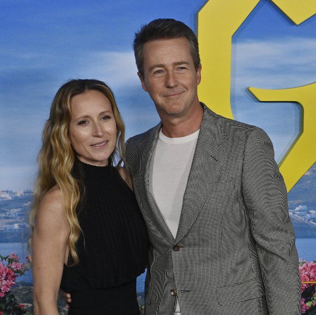 Cast member Edward Norton and his wife, Canadian producer Shauna Robertson (L) attend the motion picture comedy crime thriller "Glass Onion: A Knives of Mystery" premiere at the Academy Museum of Motion Pictures in Los Angeles on Monday, November 14, 2022. Storyline: Tech billionaire Miles Bron invites his friends for a getaway on his private Greek island. When someone turns up dead, Detective Benoit Blanc is put on the case. Photo by Jim Ruymen