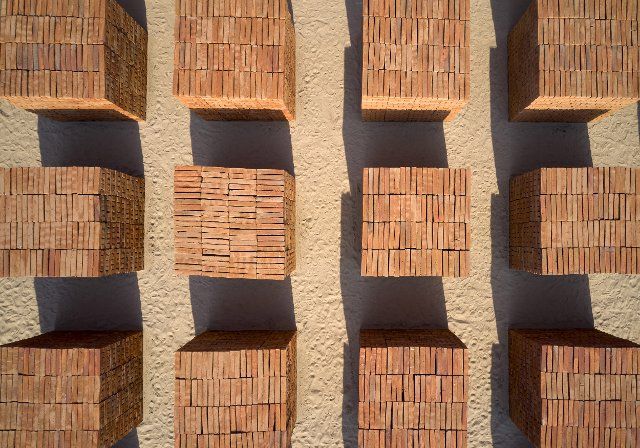 Ariel view of brick sculpture. Atlantes Pavillion at Casa Wabi 2022, Puerto Esondido, Mexico. Architect: Tadao Ando, 2022