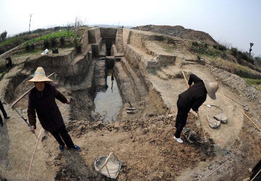 (110309) -- HANGZHOU March 9 2011 (Xinhua) -- Photo taken on March 9 2011 shows a general view of Liangzhu relic site under excavation in east China\