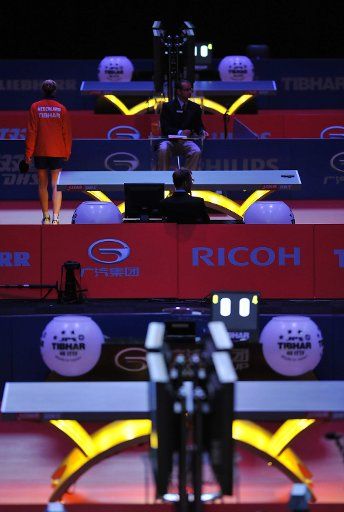 (110509) -- ROTTERDAM May 9 2011 (Xinhua) -- The Ahoy Arena is in dark affected by power supply problems during the second day of World Table Tennis Championships (WTTC) at Ahoy Arena in Rotterdam Netherlands May 9 2011. (Xinhua\/Wu Wei)