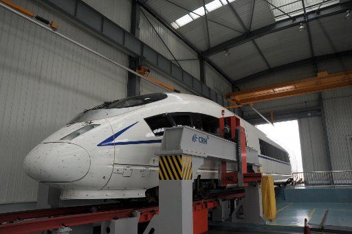 (110816) -- SHANGHAI Aug. 16 2011 (Xinhua) -- A high-speed CRH 380BL train stops in a maintenance service center in Shanghai east China Aug. 16 2011. China CNR Corp. (CNR) started to recall its high-speed trains used on the Beijing-Shanghai ...
