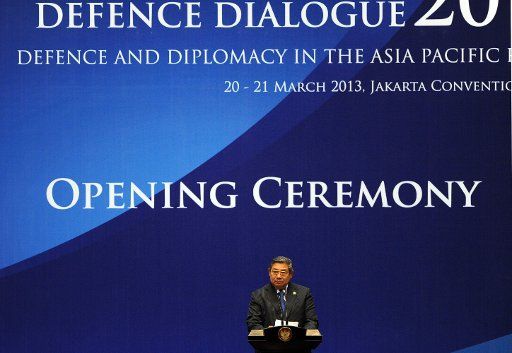 (130320) -- JAKARTA, March 20, 2013 (Xinhua) -- Indonesian President Susilo Bambang Yudhoyono addresses the opening ceremony of the third Jakarta International Defense Dialogue in Jakarta, Indonesia, March 20, 2013. The Jakarta International Defense ...