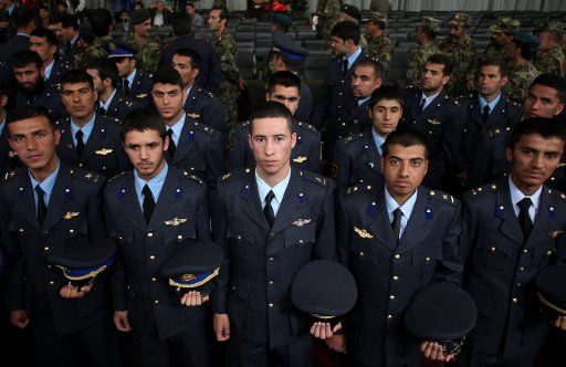 (150507) -- KABUL, May 7, 2015 (Xinhua) -- Afghan air force officers attend a graduation ceremony in Kabul, Afghanistan, May 7, 2015. A total of 184 air force officers graduated after a year of training in Kabul on Thursday. (Xinhua\/Ahmad Massoud)