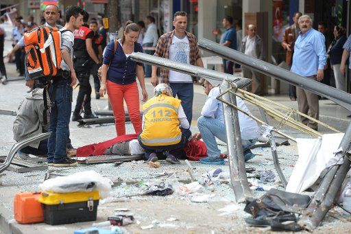 (151001) -- ANKARA, Oct. 1, 2015 (Xinhua) -- Rescuers work on the site of a traffic accident in Turkish capital of Ankara on Oct. 1, 2015. At least 11 people were killed and eight others injured in a traffic accident in Turkish capital of Ankara on ...