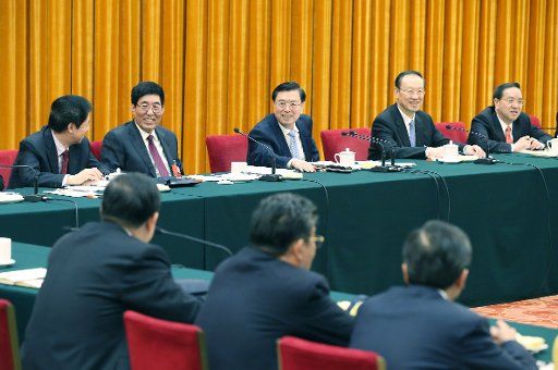 (160308) -- BEIJING, March 8, 2016 (Xinhua) -- Zhang Dejiang (C, back), chairman of the Standing Committee of China\