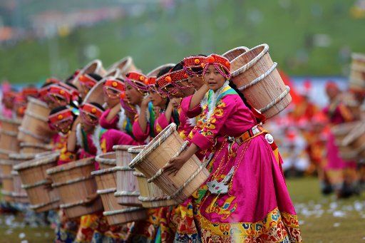 (160717) -- GANNAN, July 17, 2016 (Xinhua) -- Dancers perform at the opening ceremony of Shambhala Tourism Festival in Gannan, northwest China\