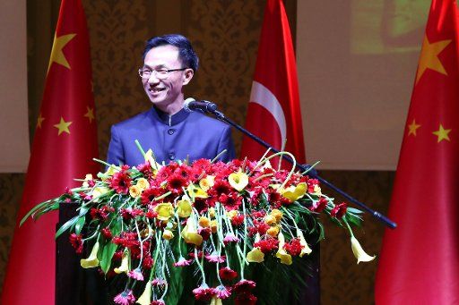 (160929) -- ANKARA, Sept. 29, 2016 (Xinhua) -- Yu Hongyang, Chinese ambassador to Turkey speaks during a reception marking the 67th anniversary of the founding of the People\