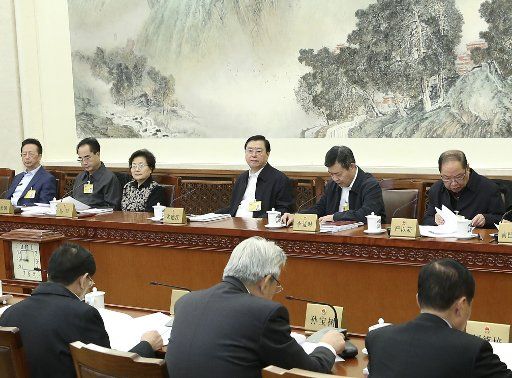 (161101) -- BEIJING, Nov. 1, 2016 (Xinhua) -- Zhang Dejiang (3rd R, rear), chairman of China\