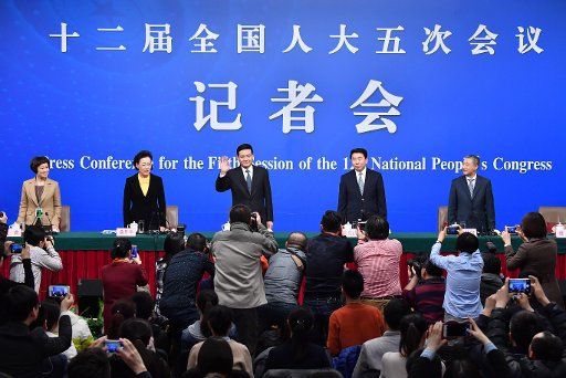 (170309) -- BEIJING, March 9, 2017 (Xinhua) -- Xiao Yaqing, head of State-owned Assets Supervision and Administration Commission (SASAC), Zhang Xiwu and Huang Danhua, deputy heads of the SASAC, and Peng Huagang, deputy secretary and spokesperson of ...