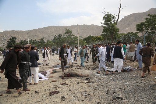 (170603) -- KABUL, June 3 (Xinhua) -- Photo taken on June 3, 2017 shows the stumps at a funeral ceremony in Kabul, the capital of Afghanistan. At least 18 people have been confirmed dead and 12 others injured as three blasts hit a funeral ceremony ...