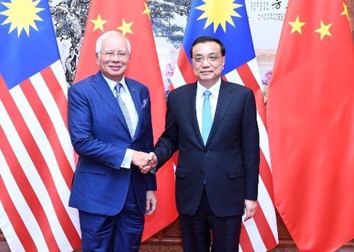 (170513) -- BEIJING, May 13, 2017 (Xinhua) -- Chinese Premier Li Keqiang meets with Malaysian Prime Minister Najib Razak, who is here to attend the Belt and Road Forum (BRF) for International Cooperation, in Beijing, capital of China, May 13, 2017. ...
