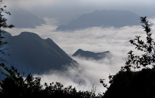 (170515) -- ZHENBA, May 15, 2017 (Xinhua) -- Photo taken on May 15, 2017 shows the sea of clouds over the meadows in Zhenba County, northwest China\