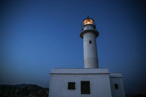 (170821) -- LEFKADA ISLAND, Aug. 21, 2017 (Xinhua) -- A lighthouse is seen on the south side of the Lefkada island in the Ionian sea of Greece, at the International Lighthouse Lightship Weekend (ILLW) on Aug. 19, 2017. Started by amateur radio ...