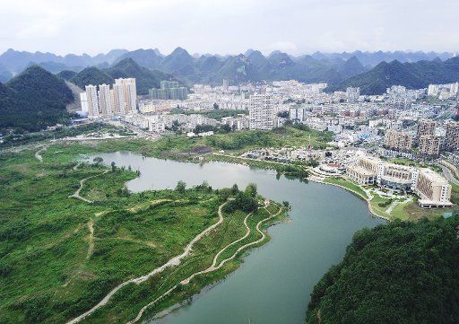 (170825) -- LIUPANSHUI, Aug. 25, 2017 (Xinhua) -- The Longchi park is seen in Shuicheng County of Shuicheng County of Liupanshui City, southwest China\