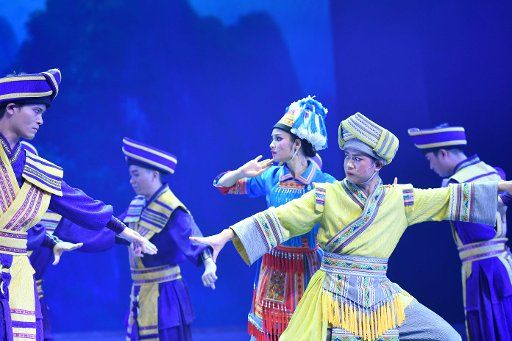 (170923) -- NANNING, Sept. 23, 2017 (Xinhua) -- Actors perform a Zhuang opera in Nanning, capital of south China\
