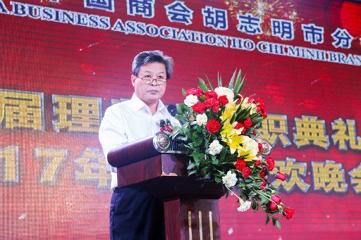 (170924) -- HO CHI MINH CITY (VIETNAM), Sept. 24, 2017 (Xinhua) -- Chinese Consul General in Ho Chi Minh City Chen Dehai delivers a speech during a party to celebrate the Mid-Autumn Festival and the debut of newly board members of China Business ...
