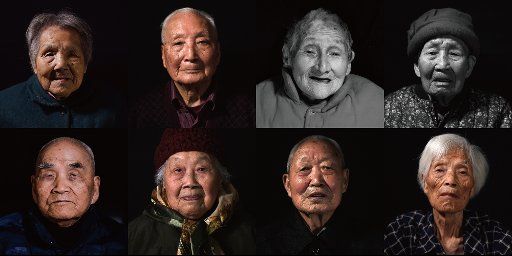 (171212) -- NANJING, Dec. 12, 2017 (Xinhua) -- Combo photo shows portraits of survivors of the Nanjing Massacre: (from L to R, top) Ma Xiuying (95 yrs); Ma Jiwu (95 yrs); Li Sufen (deceased); Yi Cuilan (deceased); (from L to R, bottom) Lyu Jinbao (93 yrs); Xie Guiying (93 yrs); Cen Honggui (93); Gu Xiulan (93 yrs). The year 2017 marks the 80th anniversary of the Nanjing Massacre, in which more than 300,000 Chinese were killed by the Japanese invaders who occupied Nanjing on Dec. 13, 1937, marking the start of six weeks of destruction, pillage, rape and slaughter in the city. There are only less than 100 living survivors of the atrocity. Reporters from Xinhua spent many years to look for the survivors of Nanjing Massacre and recorded their current lives. (Xinhua\/Han Yuqing, Li Xiang and Ji Chunpeng) (zkr) (zt)