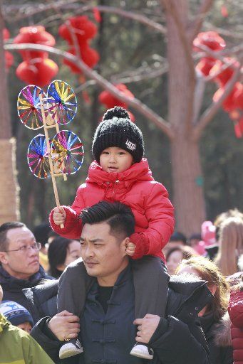 (180217) -- BEIJING, Feb. 17, 2018 (Xinhua) -- Tourists visit a temple fair in Ditan Park, also known as the Temple of Earth, in Beijing, capital of China, Feb. 16, 2018. Various celebrations were held all over China, to embrace Chinese Lunar New Year. (Xinhua) (lb)