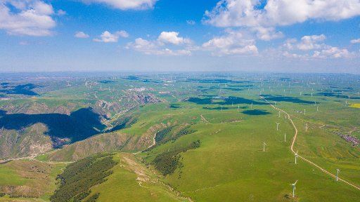 (180819) -- ULANQAB, Aug. 19, 2018 (Xinhua) -- Aerial photo taken on Aug. 19, 2018 shows prairie scenery in Qahar Right Wing Middle Banner of Ulanqab, north China\