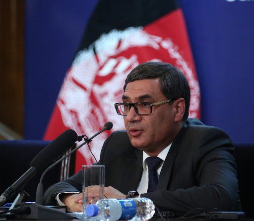 (180813) -- KABUL, Aug. 13, 2018 (Xinhua) -- Afghan Defense Minister Gen. Tariq Shah Bahrami speaks during a press conference in Kabul, capital of Afghanistan, Aug. 13, 2018. About 330 people, including 30 civilians, have been killed during the intense fighting in Ghazni city, capital of eastern Ghazni province, since the clashes started in the embattled city early Friday, Afghan Defense Minister Gen. Tariq Shah Bahrami said Monday. (Xinhua\/Rahmat Alizadah) (lrz)