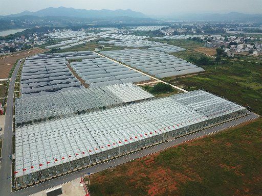 (180928) -- NANCHANG, Sept. 28, 2018 (Xinhua) -- Aerial photo taken on Sept. 28, 2018 shows a agricultural industry park for selenium-rich produce in Zishan Town of Yudu County, east China\