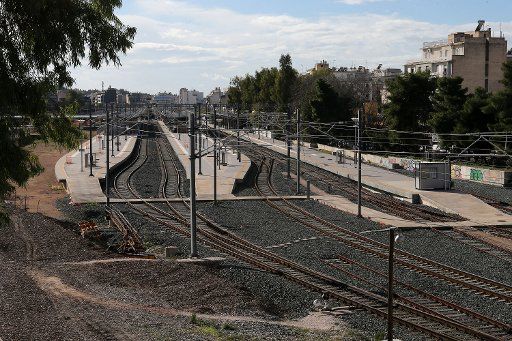 (181128) -- ATHENS, Nov. 28, 2018 (Xinhua) -- The railway network is closed due to the strike of the private sector in Athens, Greece, on Nov. 28, 2018. A new 24-hour nationwide anti-austerity strike called by the General Confederation of Employees of Greece (GSEE), the country\