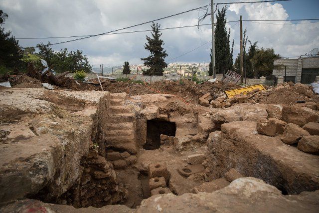 (190328) -- JERUSALEM, March 28, 2019 (Xinhua) -- Photo taken on March 27, 2019 shows the view of the remains of a rural Jewish settlement at the Sharafat neighborhood of Jerusalem. Remains of a rural Jewish settlement from 2,000 years ago with luxurious burial ground were discovered in excavations in southern Jerusalem, the Israel Antiquities Authority (IAA) reported on Wednesday. (Xinhua\/JINI