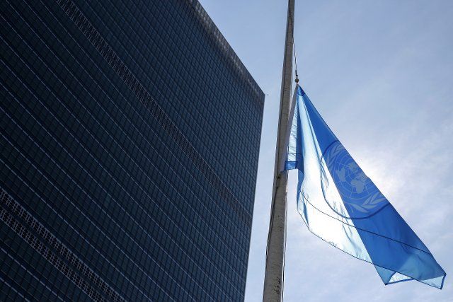 (190312) -- BEIJING, March 12, 2019 (Xinhua) -- The United Nations flag flies at half mast in memory of the UN staff members killed in the Ethiopian air crash, at the UN headquarters in New York March 11, 2019. The UN General Assembly and the UN Security Council on Monday separately observed a minute of silence for the UN staff members who lost their lives in Sunday\