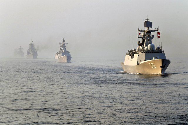 (190505) -- QINGDAO, May 5, 2019 (Xinhua) -- Photo taken on May 4, 2019 shows the naval forces paticipating the "Joint Sea-2019" exercise. A six-day joint naval exercise held by Chinese and Russian navies concluded Saturday in Qingdao, east China\