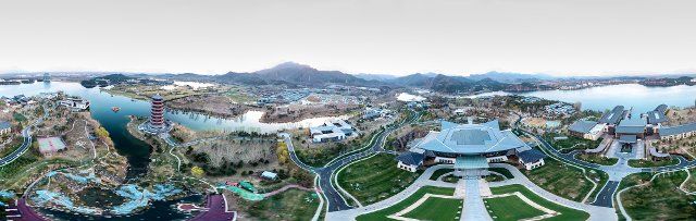 (190424) -- BEIJING, April 24, 2019 (Xinhua) -- Stitched aerial photo taken on April 1, 2019 shows the scenery of Yanqi Lake in Beijing, capital of China. The second Belt and Road Forum for International Cooperation is to be held on April 25-27 in Beijing. (Xinhua\/Yin Gang