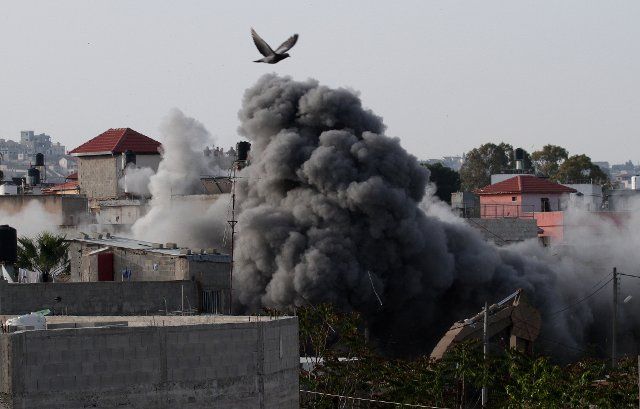 (190424) -- SELFIT, April 24, 2019 (Xinhua) -- Smoke rises as Israeli forces demolish the residential home of Omar Amin Abu Lila, a Palestinian suspected of killing an Israeli soldier and a civilian in the West Bank in March, in the village of a-Zawiya, southeast of Qalqilya, April 24, 2019. Bulldozers accompanying by Israeli army troops, Border Police officers, and the Civil Administration personnel carried out the demolition of the apartment, an Israeli military spokesperson said in a statement. (Xinhua\/Nidal Eshtayeh