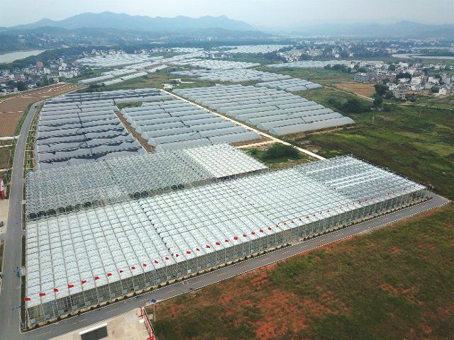 (190613) -- YUDU, June 11, 2019 (Xinhua) -- Aerial photo taken on Sept. 28, 2018 shows an agricultural industrial park in Zishan Township of Yudu County, east China\